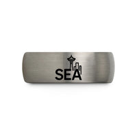 unique wedding bands women – gunmetal & grey tungsten sea wedding band