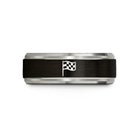 comfort fit ring her – black & blue & grey tungsten checkered flag wedding band