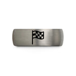 comfort fit ring her – black & silver tungsten checkered flag wedding band