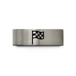 comfort fit ring her – blue & gray tungsten checkered flag wedding band