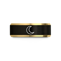 unisex tungsten wedding band – black & gold tungsten new moon wedding band