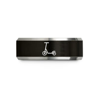 comfort fit rings – black & grey tungsten kick scooter wedding band