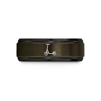 engraved wedding band – gunmetal & black tungsten kick scooter wedding band