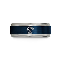 unisex tungsten wedding band – blue & silver tungsten robotic arm wedding band