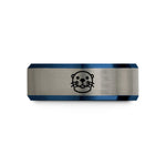matching couple bands – black & blue & silver tungsten sea otter wedding band