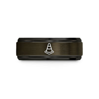 engraved couples rings set – gunmetal & black tungsten traffic cone wedding band