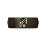 engraved couple rings gift – gunmetal & black tungsten mobile crane wedding band