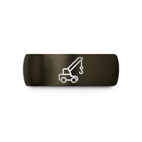 engraved couple rings gift – gunmetal & black tungsten mobile crane wedding band