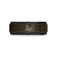 unisex wedding band designs – gunmetal & black tungsten tire technician silhouette wedding band