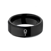 matching wedding bands set – black tungsten rosary cross wedding band