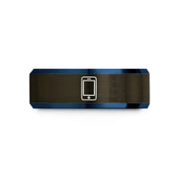 his and hers rings – gunmetal & blue tungsten smartphone wedding band