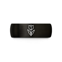 engraved rings for her – black & rose gold tungsten tulip single stem wedding band