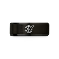 engraved couple wedding rings – black tungsten crankset wedding band