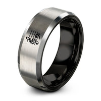 tungsten wedding bands – black & silver tungsten grand staff clefs ring