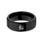 matching bands for couples – black tungsten grand staff clefs wedding band