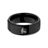 matching bands for couples – black tungsten grand staff clefs wedding band
