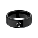 men women ring bands – black tungsten medic cross wedding band