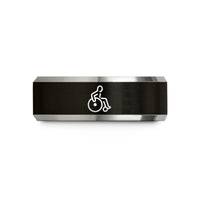 tungsten wedding bands – black & gray tungsten racing wheelchair wedding band