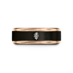 his and hers bands – black & rose gold tungsten rosemary sprig wedding band