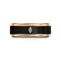 his and hers bands – black & rose gold tungsten rosemary sprig wedding band
