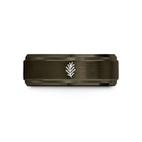 couples matching rings – gunmetal & rose gold tungsten rosemary sprig wedding band