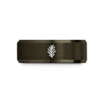engraved couple rings – gunmetal & rose gold tungsten rosemary sprig wedding band