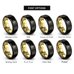 font options for inside engraving on black & gold wedding rings rings