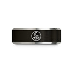 matching wedding bands set – black & gray tungsten moon mountains wedding band