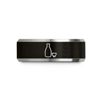 matching wedding ring pairs – black & gray tungsten sake bottle cup wedding band