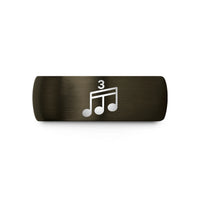engraved bands for partners – gunmetal & black tungsten triplet notes wedding band