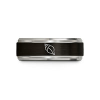 matching rings for couples – black & blue & silver tungsten whelk shell wedding band