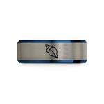 engraved rings for partners – black & blue & grey tungsten whelk shell wedding band