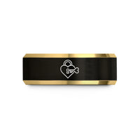 tungsten couples wedding bands – black & gold tungsten lock & key pair heart lock wedding band