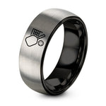 Wedding Rings for Couples – black & silver tungsten pickleball net ring