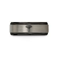 his and hers rings – black & silver tungsten chanterelle mushroom wedding band