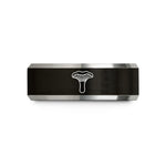 8 mm wedding bands – black & gray tungsten chanterelle mushroom wedding band