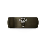 8 mm wedding bands – gunmetal & black tungsten chanterelle mushroom wedding band