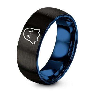 Cute Ghost – Tungsten Wedding Band, 8 mm, Blue, Black Comfort-Fit Unisex
