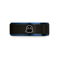 tungsten wedding band set – black & blue tungsten cute ghost wedding band