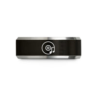 custom couple ring bands – black & gray tungsten disc note wedding band