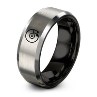 tungsten wedding band set – black & silver tungsten disc note ring