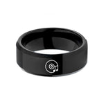 unique wedding ring sets – black tungsten disc note wedding band