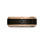 engraved couple ring set – black & rose gold tungsten sycamore leaf wedding band