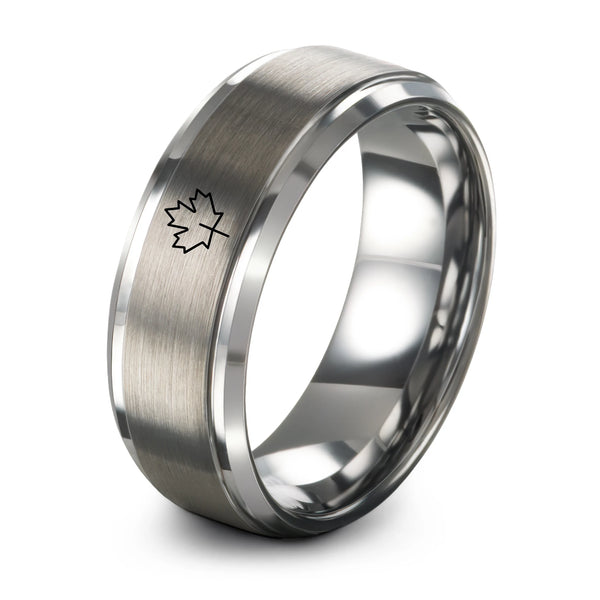 Sycamore Leaf – Tungsten Wedding Band, 8 mm, Grey Comfort-Fit Unisex