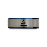 couples matching wedding bands – black & blue & grey tungsten trine wedding band