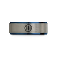 unique wedding band ideas – black & blue & grey tungsten man overboard wedding band