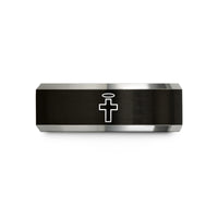 matching bands for couples – black & grey tungsten cross halo wedding band