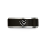 custom engraved rings set – black & grey tungsten golden retriever heart wedding band