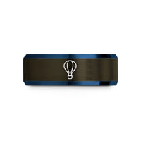 engraved tungsten bands – gunmetal & blue tungsten hot air balloon wedding band