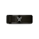 men's tungsten wedding band – black tungsten feather pair crossing wedding band